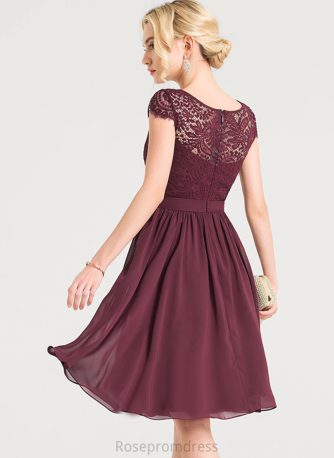 Length Scoop A-line Fabric Neckline Straps&Sleeves Silhouette Knee-Length Lace Noemi A-Line/Princess Straps Bridesmaid Dresses
