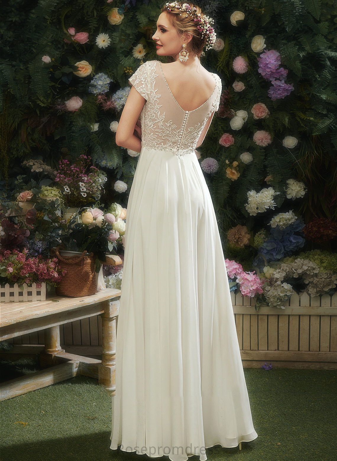 Beading Wedding Lace Dress Sequins Carina Wedding Dresses A-Line Floor-Length With V-neck