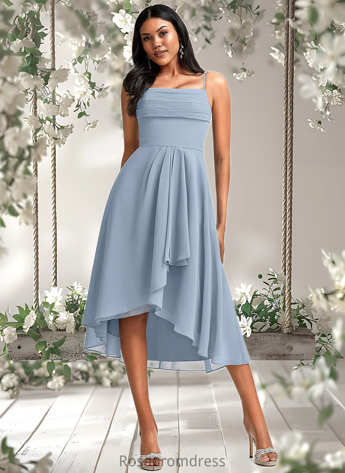 Rosie A-line Cowl Asymmetrical Chiffon Bridesmaid Dress With Ruffle DSP0025727
