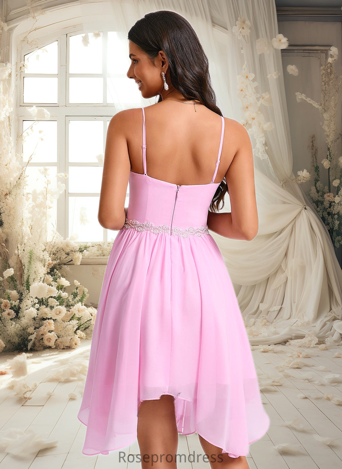 Elaine A-line Sweetheart Asymmetrical Chiffon Homecoming Dress With Beading DSP0025690