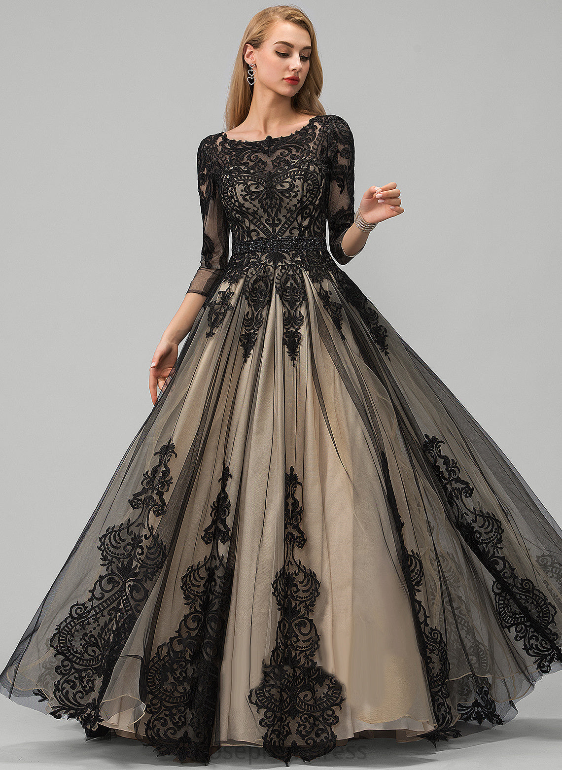 Prom Dresses Scoop Floor-Length Ball-Gown/Princess With Shania Tulle Beading