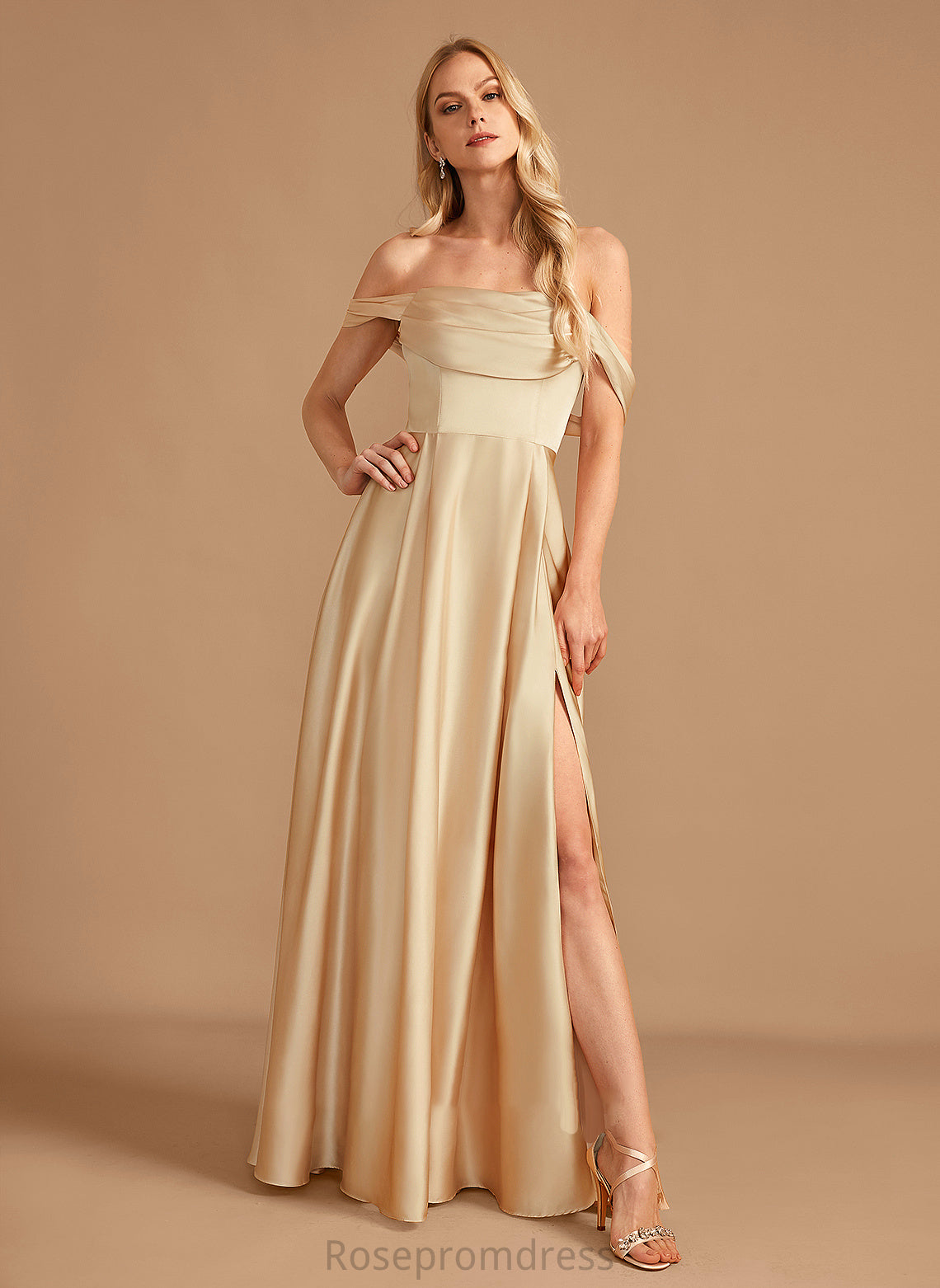 Pockets Floor-Length A-Line Neckline SplitFront Length Off-the-Shoulder Embellishment Silhouette Fabric Maud Floor Length Bridesmaid Dresses