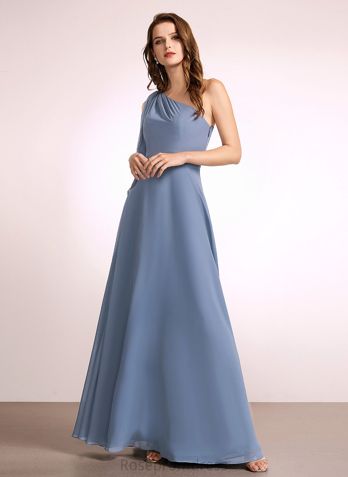OneShoulder Fabric Floor-Length Length Silhouette Neckline Embellishment A-line Brylee Straps Floor Length Natural Waist Bridesmaid Dresses