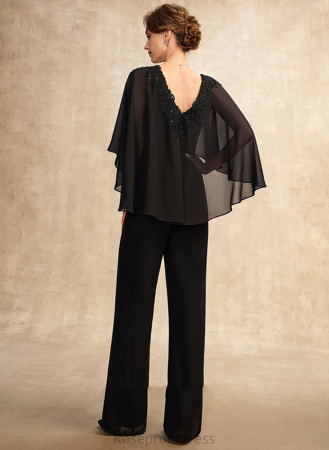 Mother of the Bride Dresses of Mother Lace Sequins Ruffle V-neck Chiffon Helena the Jumpsuit/Pantsuit Floor-Length Beading With Dress Bride Appliques