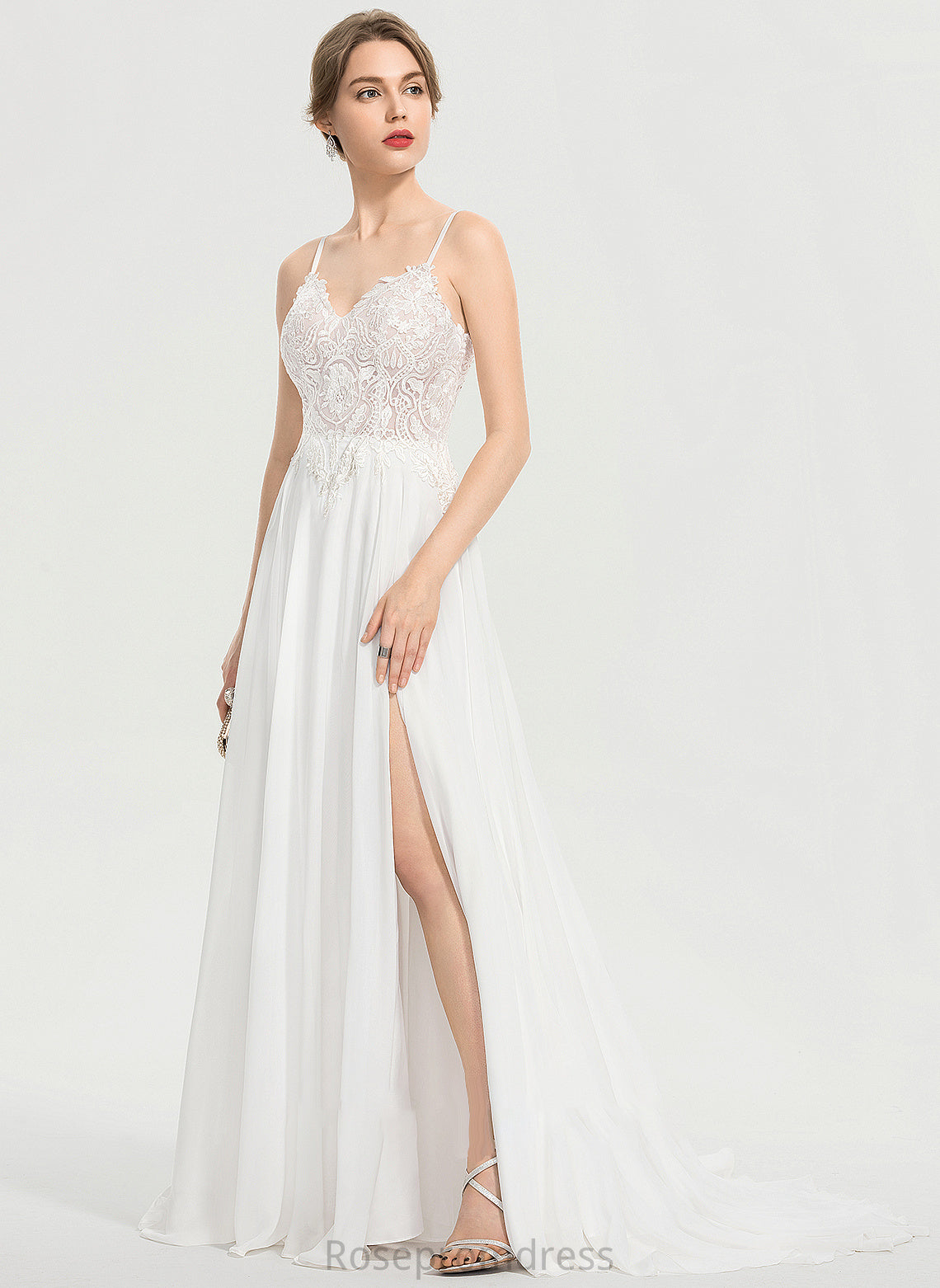 Front Chiffon A-Line Train Wedding Yasmine With V-neck Sweep Wedding Dresses Split Dress