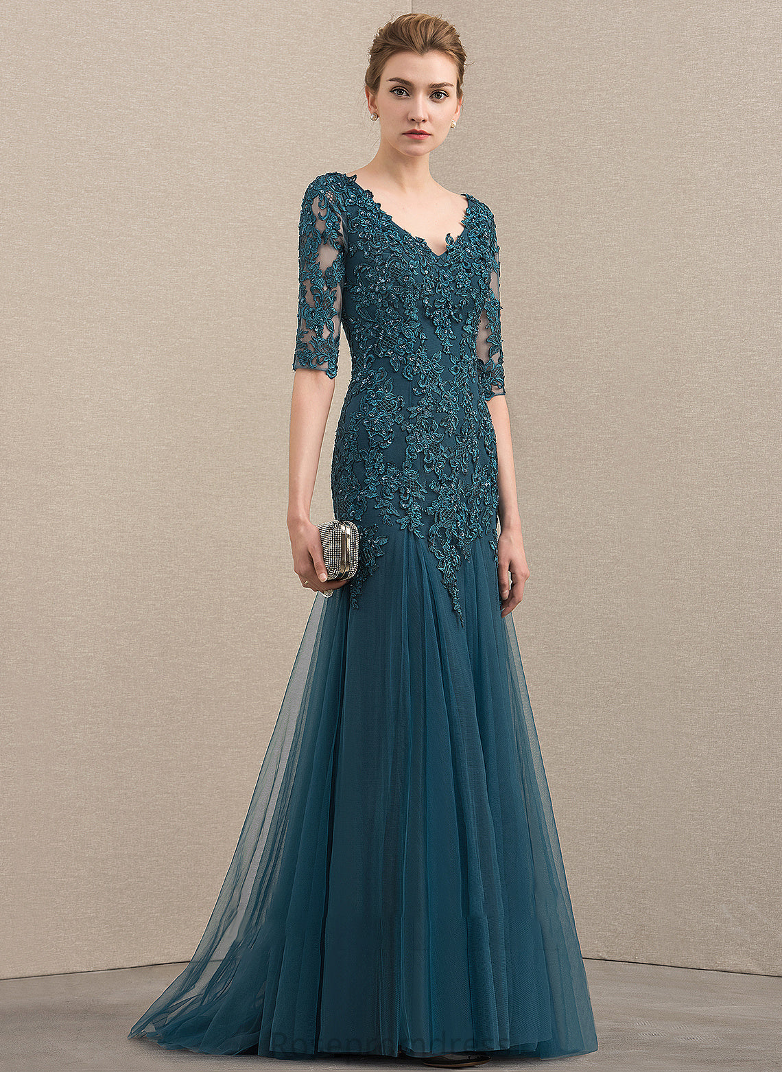 of Carley Train Tulle the Bride Lace V-neck Beading Dress With Sequins Mother of the Bride Dresses Sweep Trumpet/Mermaid Mother