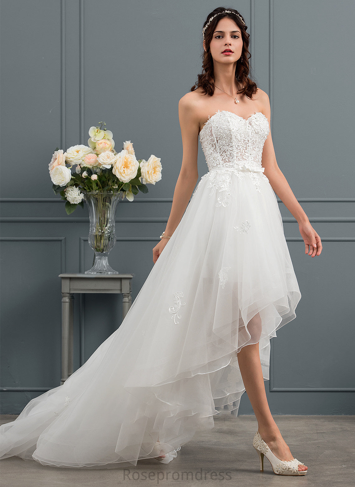 Asymmetrical Sequins Beading Dress Wedding Wedding Dresses Tulle A-Line With Sweetheart Keyla Bow(s)