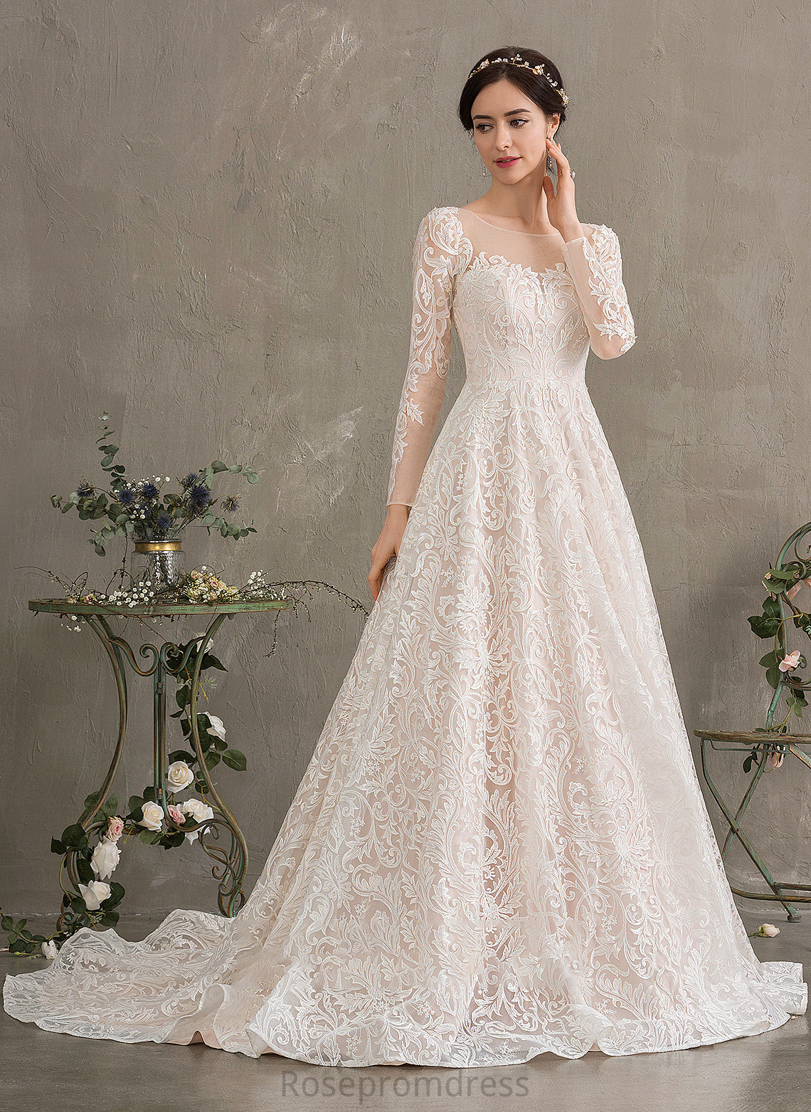 Court Illusion Wedding Lace Kit Train Wedding Dresses Dress Ball-Gown/Princess