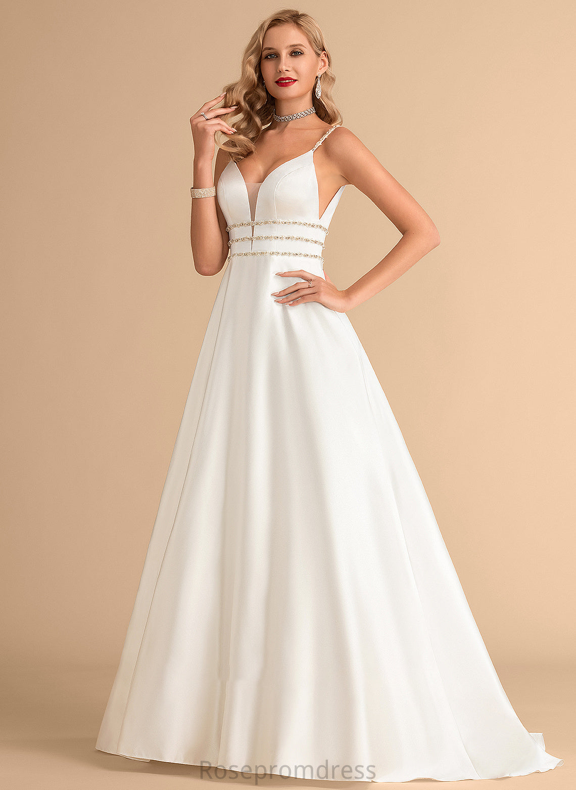 Beading Wedding Dresses Dress Satin Train Wedding With Kamari Sweep Ball-Gown/Princess V-neck
