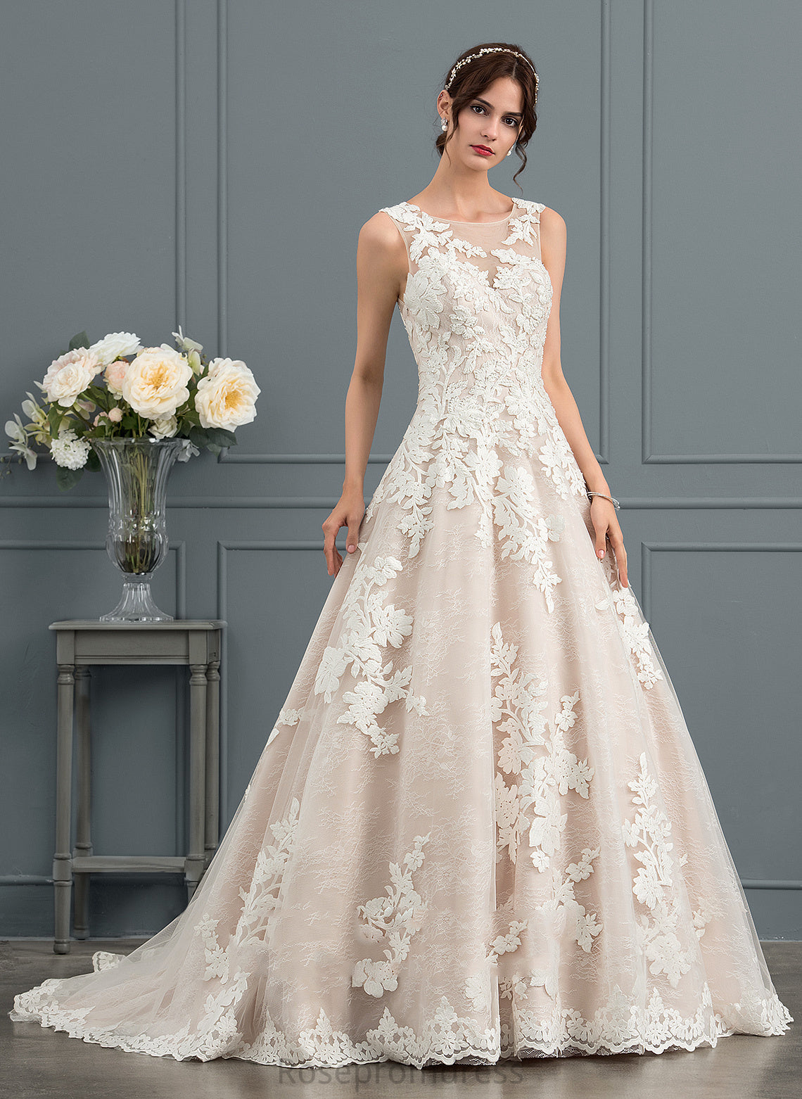 Beading Court Wedding Dresses Illusion Lace Tulle Wedding Sequins Dress Ball-Gown/Princess With Train Jamiya