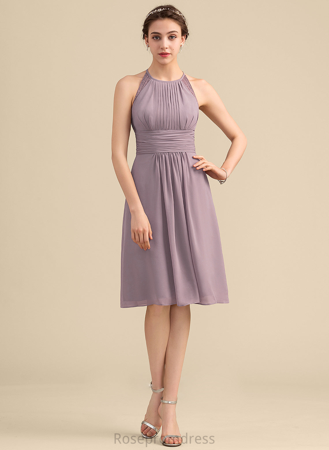 A-Line Neckline Embellishment Silhouette Length ScoopNeck Fabric Ruffle Knee-Length Madalyn Bridesmaid Dresses