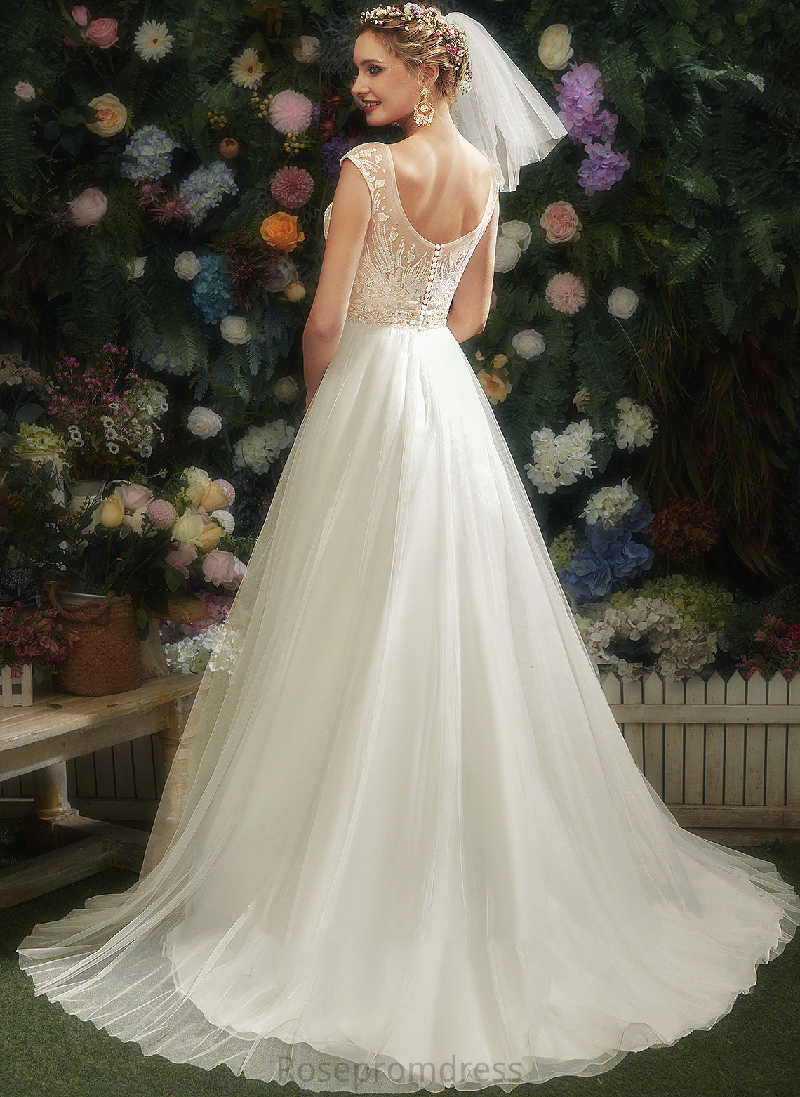 Court Illusion Beading Lace Katelynn With Dress Wedding Sequins A-Line Train Wedding Dresses