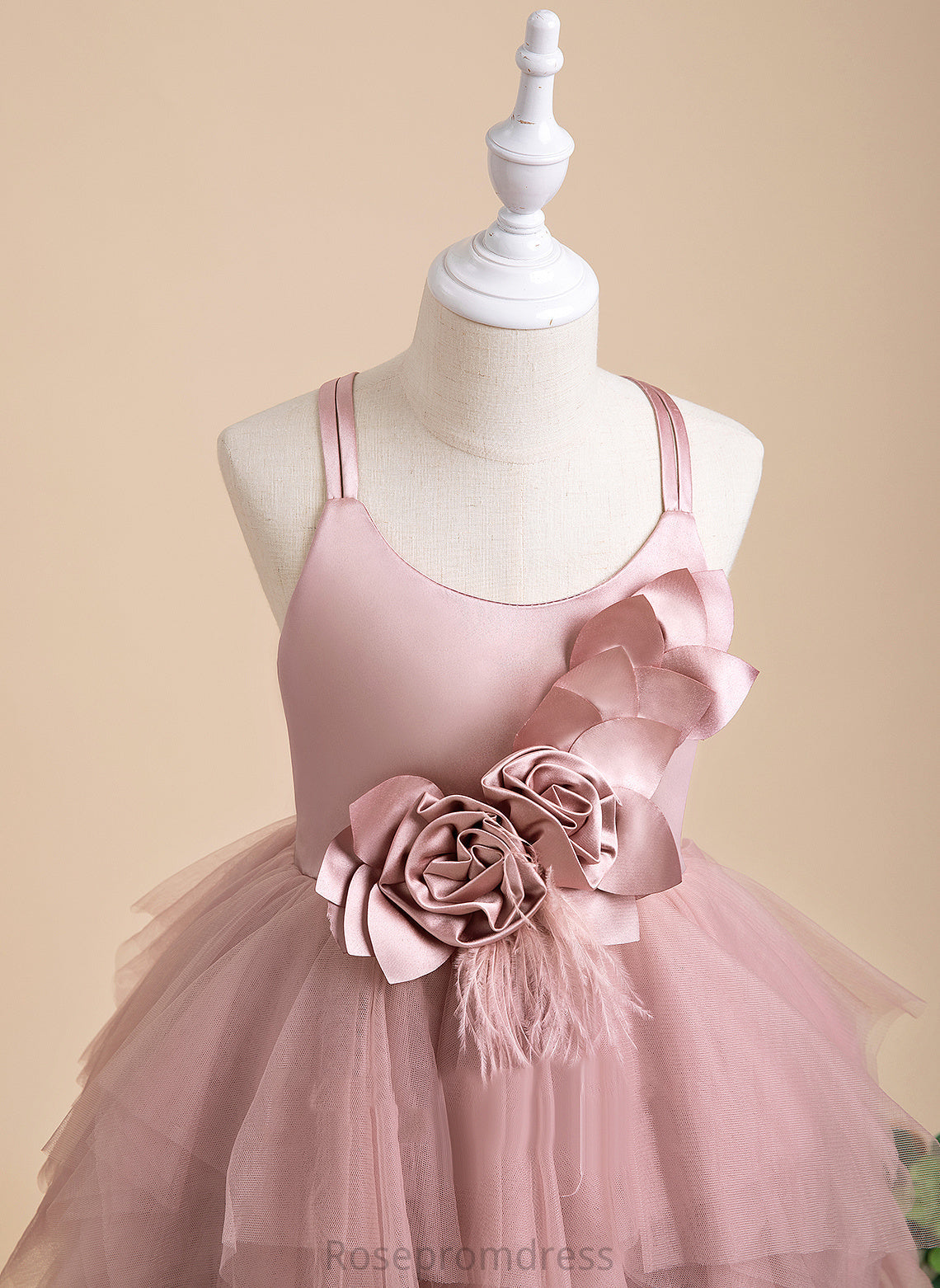 Neck Tulle Knee-length Feather/Flower(s) Teresa Flower Scalloped Flower Girl Dresses Ball-Gown/Princess Girl Dress - Sleeveless With