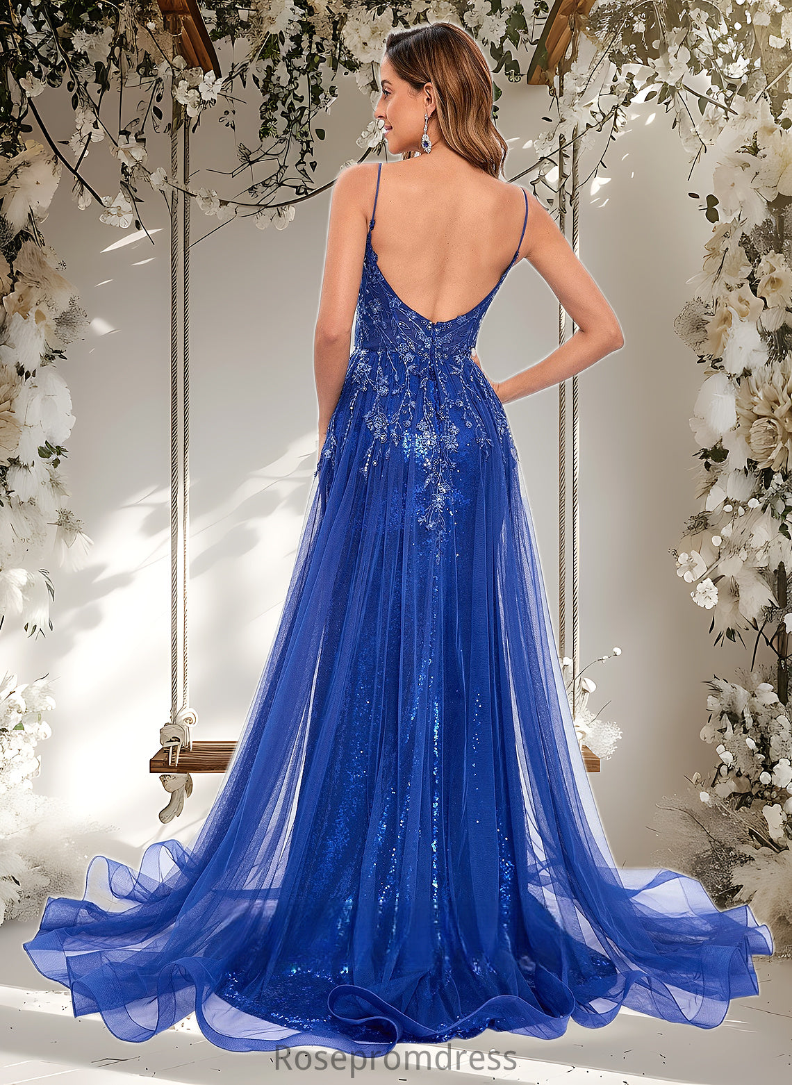 Germaine Trumpet/Mermaid Straight Sweep Train Tulle Sequin Prom Dresses With Sequins Appliques Lace DSP0025857