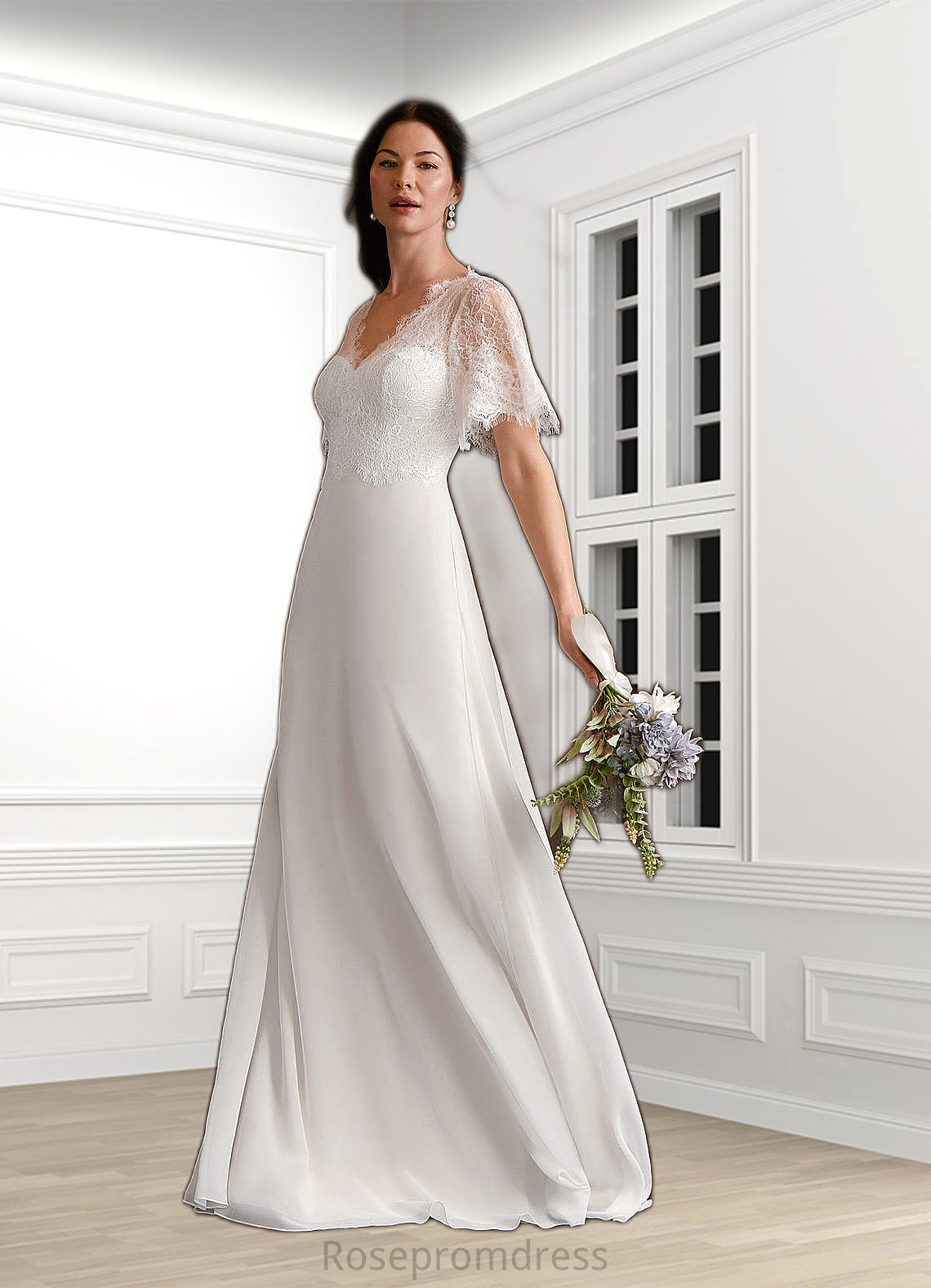 Eileen A-Line Lace Chiffon Floor-Length Dress SRSP0020061