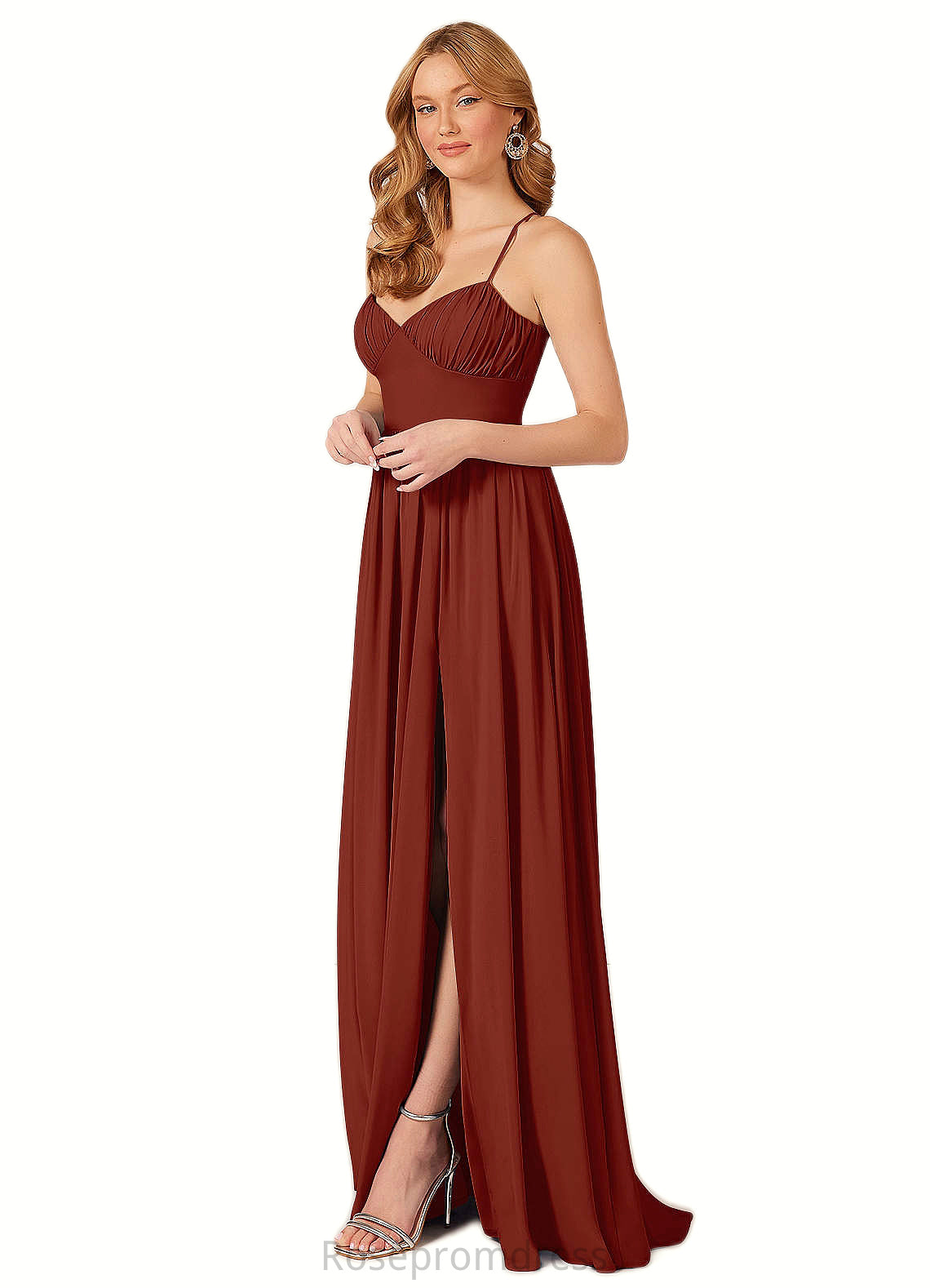 Esme A-Line Pleated Stretch Chiffon Floor-Length Dress SRSP0019771