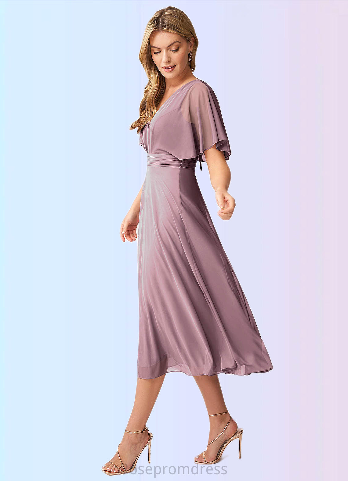 Aurora A-Line Pleated Mesh Tea-Length Dress SRSP0019703