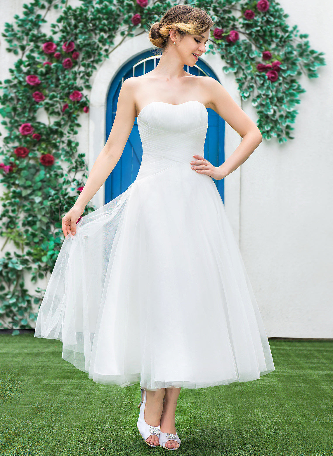 Dress Tea-Length With Wedding Sweetheart A-Line Wedding Dresses Marin Ruffle Tulle