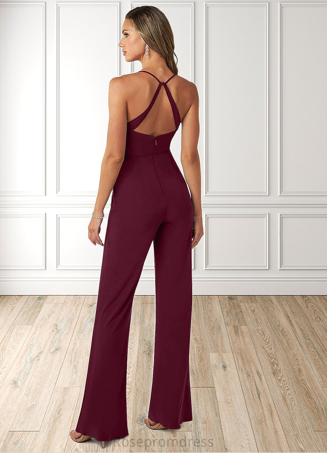 Jessica Pleated Luxe Knit Jumpsuit with Pockets Cabernet SRSP0019791