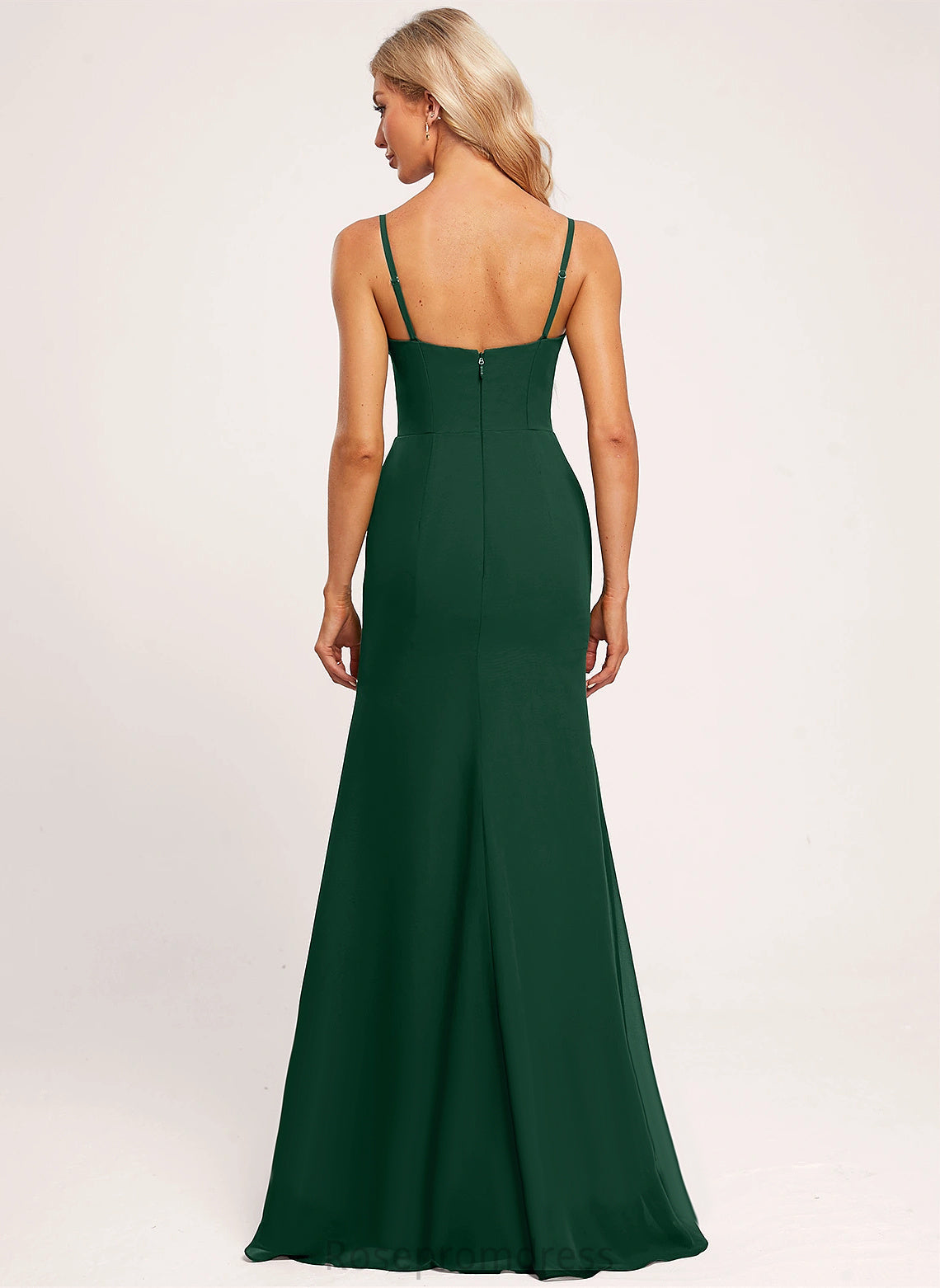 Length Silhouette Floor-Length Straps&Sleeves Fabric Trumpet/Mermaid Neckline Cowl Theresa V-Neck Sleeveless A-Line/Princess Bridesmaid Dresses