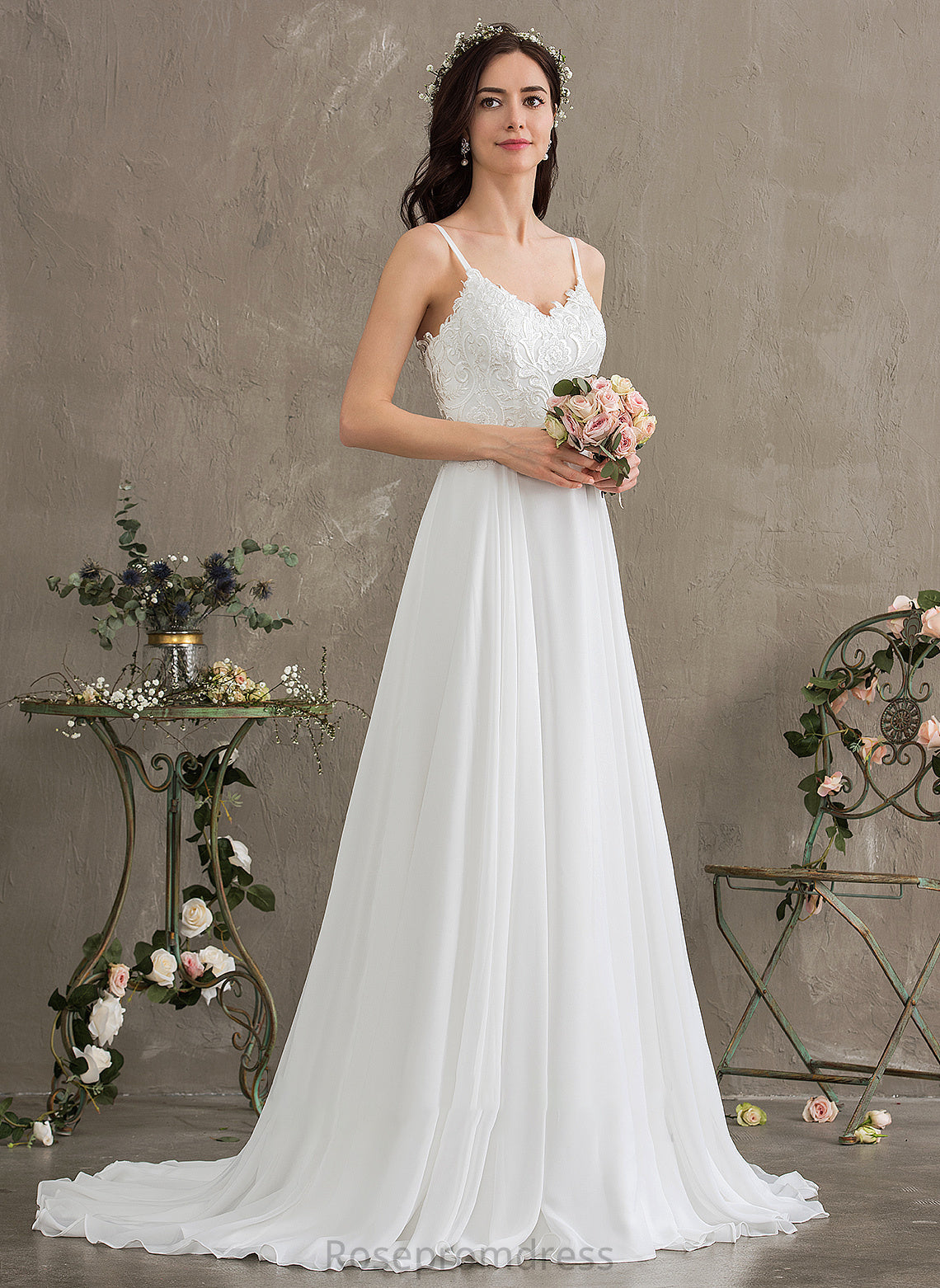 A-Line Gisselle Sweep Wedding Dresses Sweetheart Dress Wedding Train Chiffon