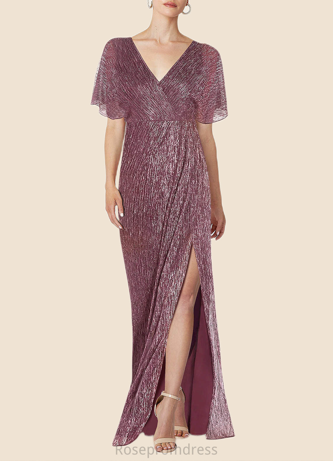 Anabelle A-Line Metallic Mesh Floor-Length Dress SRSP0019963