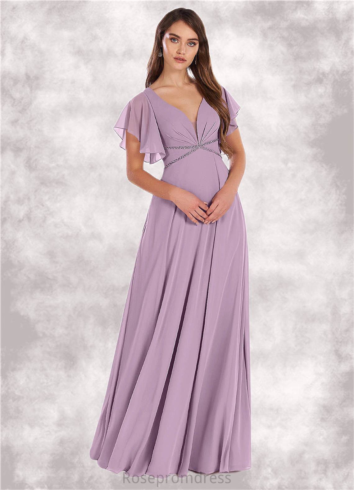 Stacy A-Line Ruched Chiffon Floor-Length Dress SRSP0019716