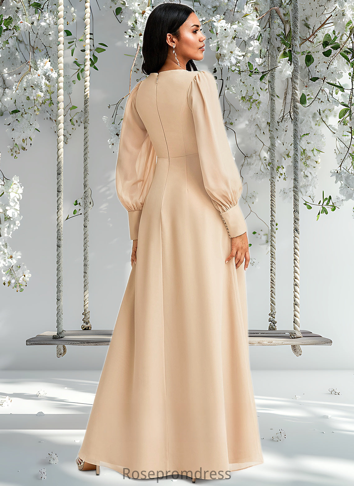 Patricia A-line V-Neck Floor-Length Chiffon Bridesmaid Dress DSP0025763