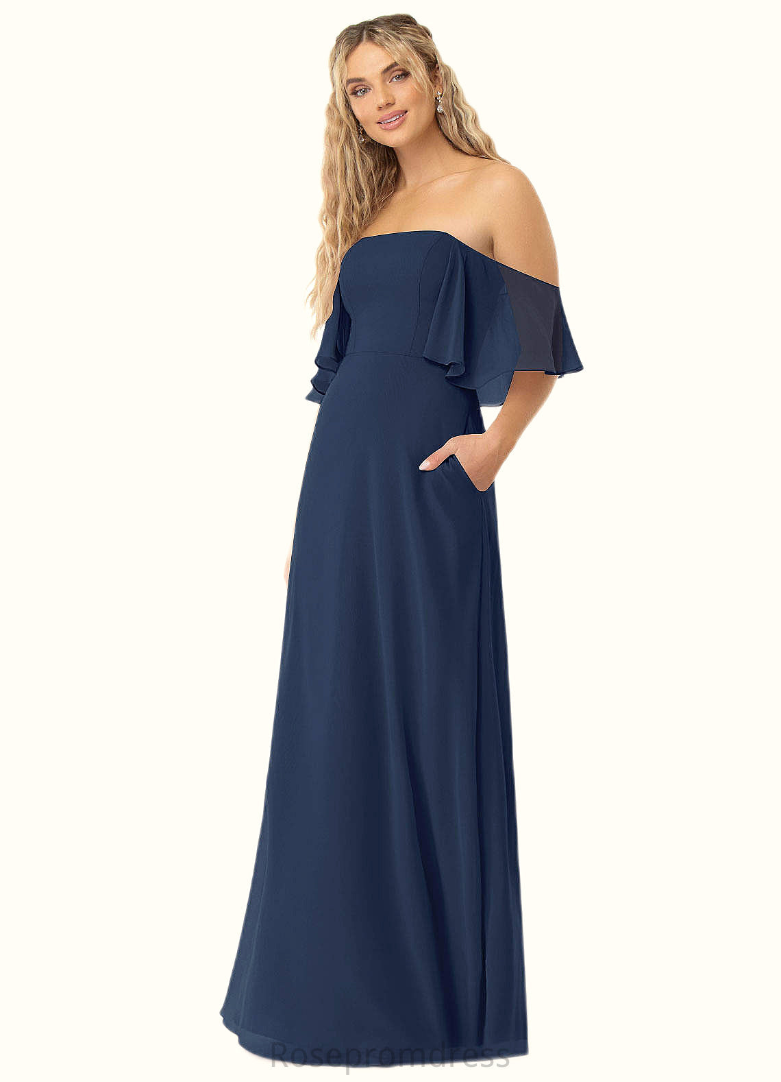 Peyton A-Line Off the Shoulder Chiffon Floor-Length Dress SRSP0019762