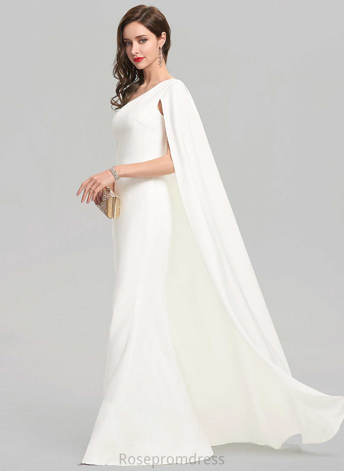 Crepe Floor-Length Wedding Sheath/Column Gianna One-Shoulder Dress Wedding Dresses Stretch