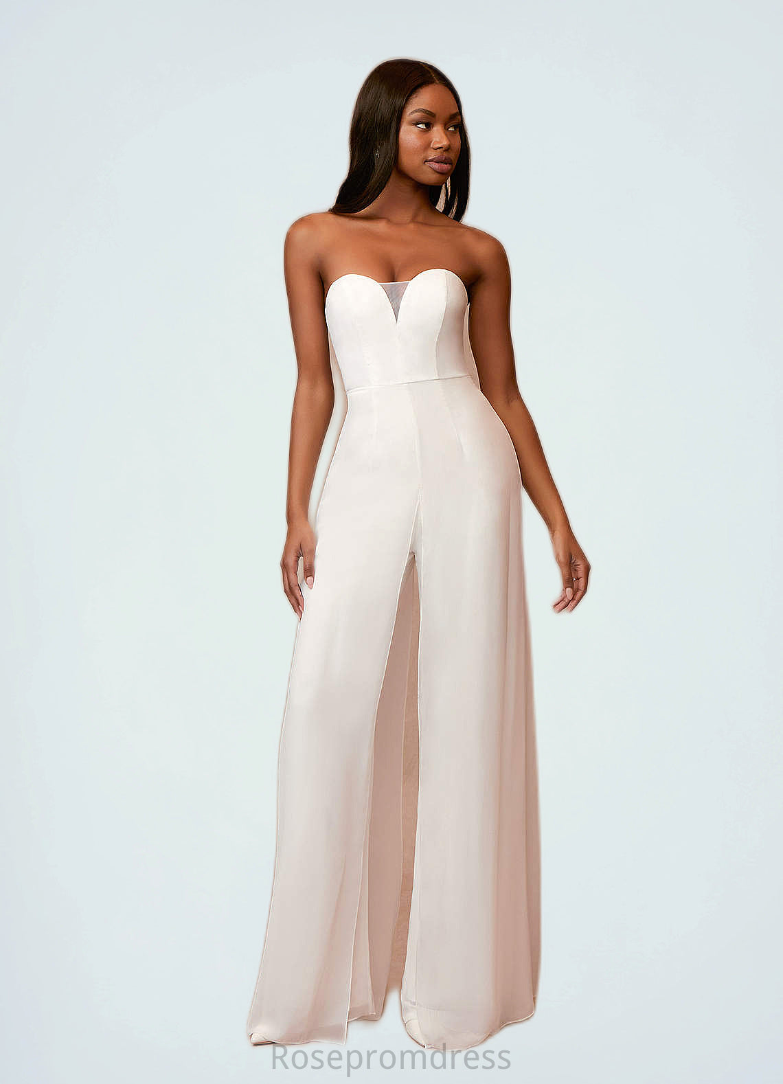 Marie Strapless Sweetheart Neckline Chiffon Jumpsuit Diamond White SRSP0020064