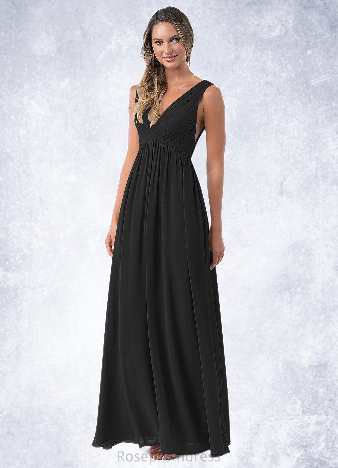 Libby A-Line Pleated Chiffon Floor-Length Dress SRSP0019618