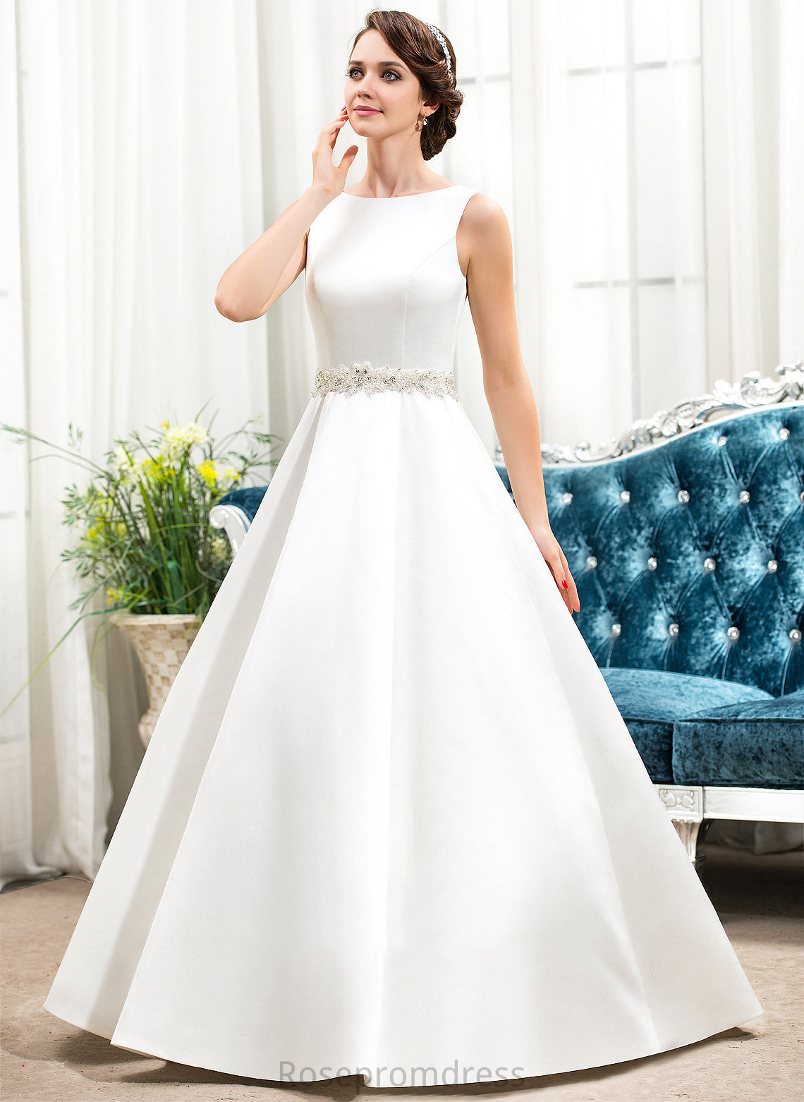 Dress Sequins Ball-Gown/Princess Wedding Scoop Yoselin Floor-Length Wedding Dresses Satin Beading Neck With