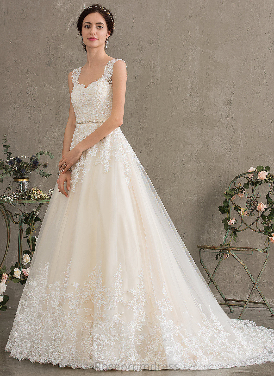 Sequins Wedding Dresses Tulle Wedding Ball-Gown/Princess Dress Harper Train Sweetheart Court With Beading