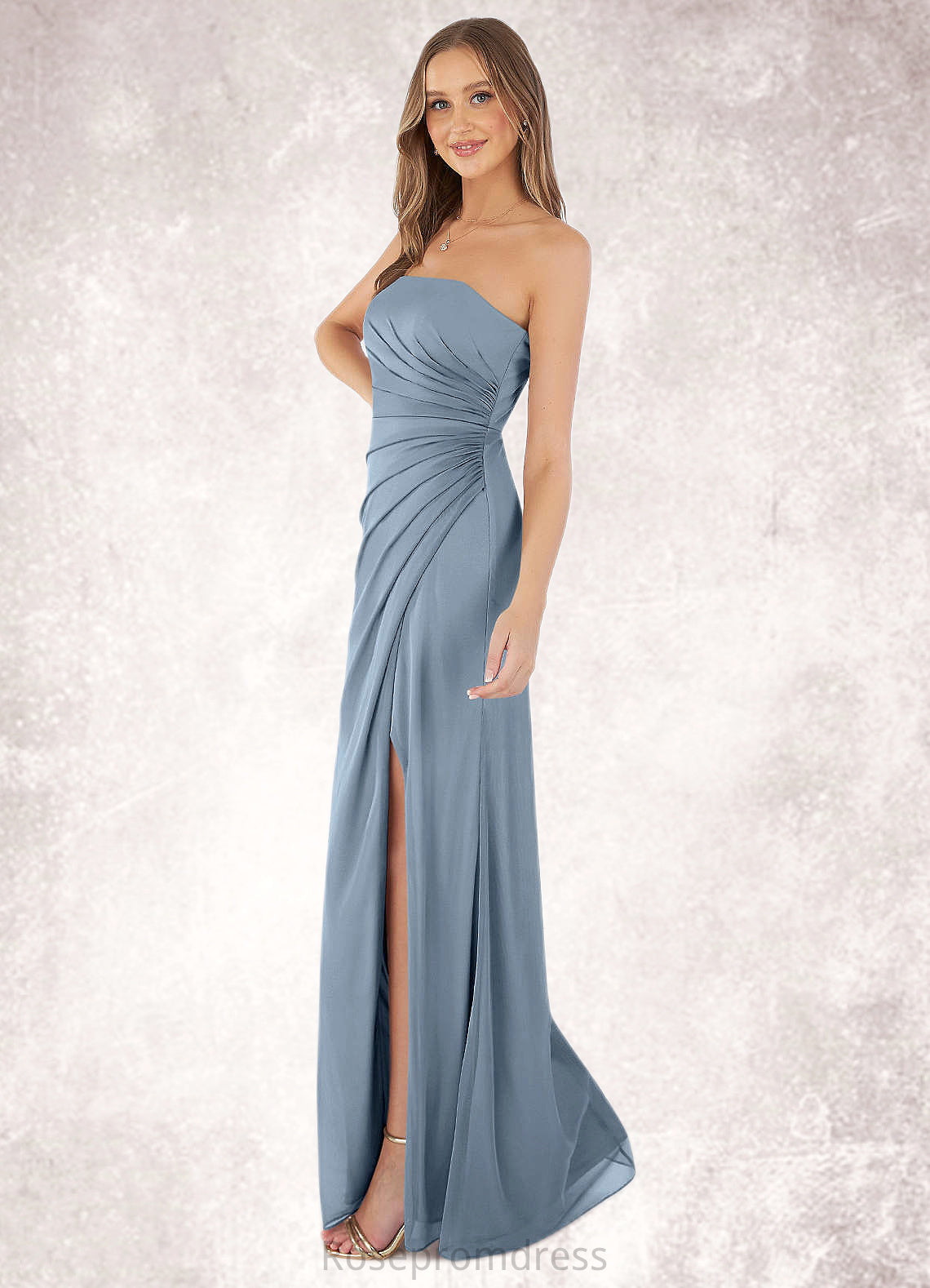 Kiley Sheath Strapless Mesh Floor-Length Dress SRSP0019747