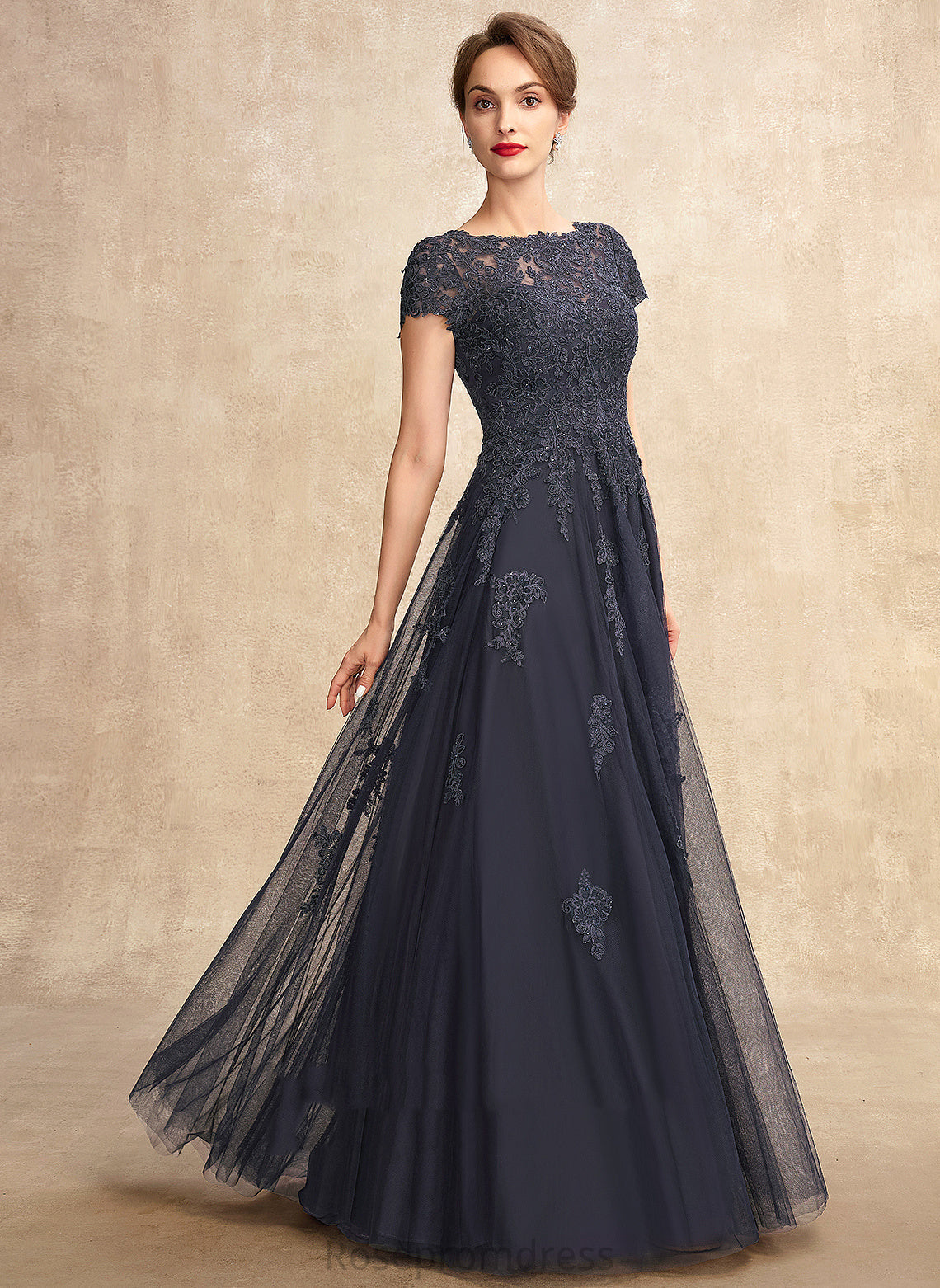 Mother of the Bride Dresses With Beading of Floor-Length Lace Scoop Taniya Tulle A-Line Neck Bride Mother the Dress