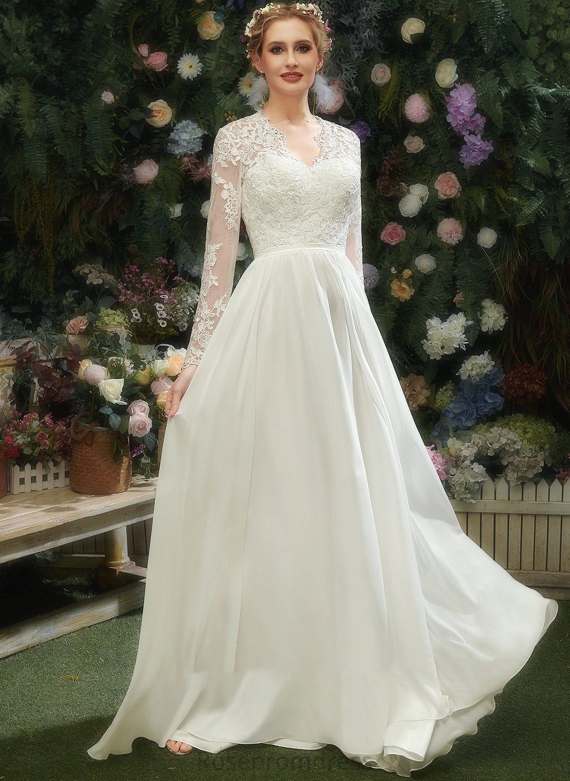 Dress Wedding Dresses A-Line V-neck Lace Denisse Floor-Length Wedding With