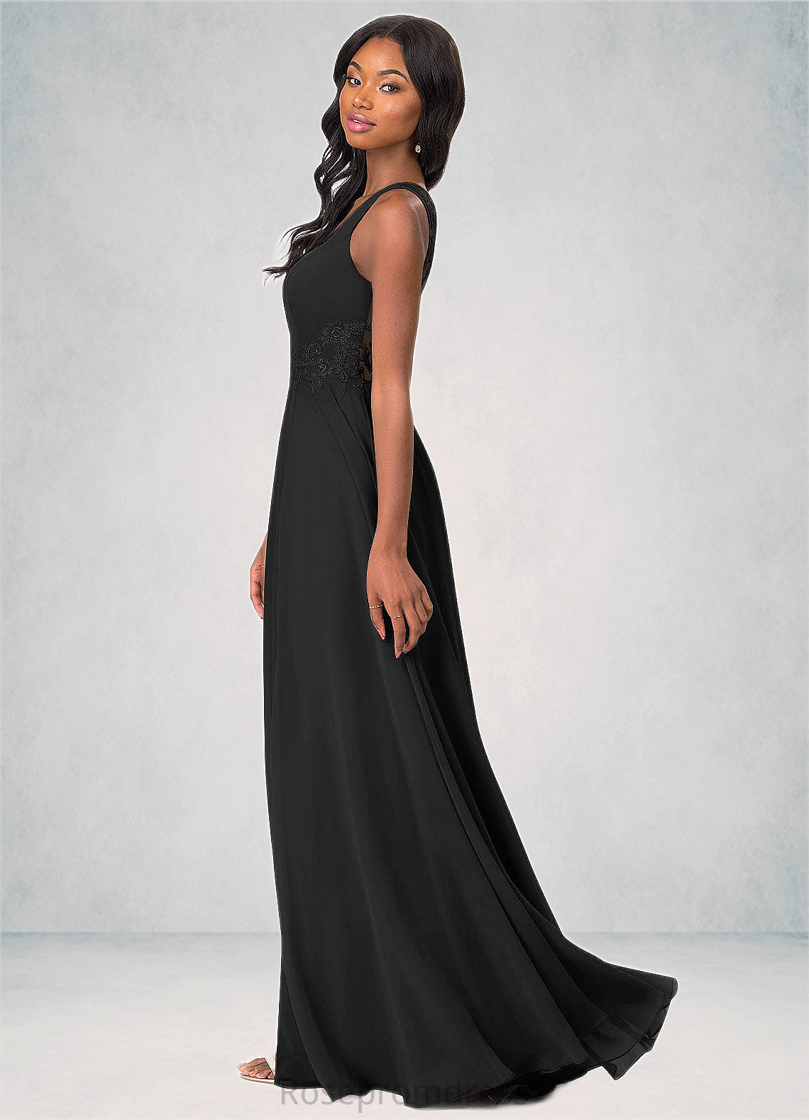 Poll A-Line Lace Chiffon Floor-Length Dress SRSP0019765
