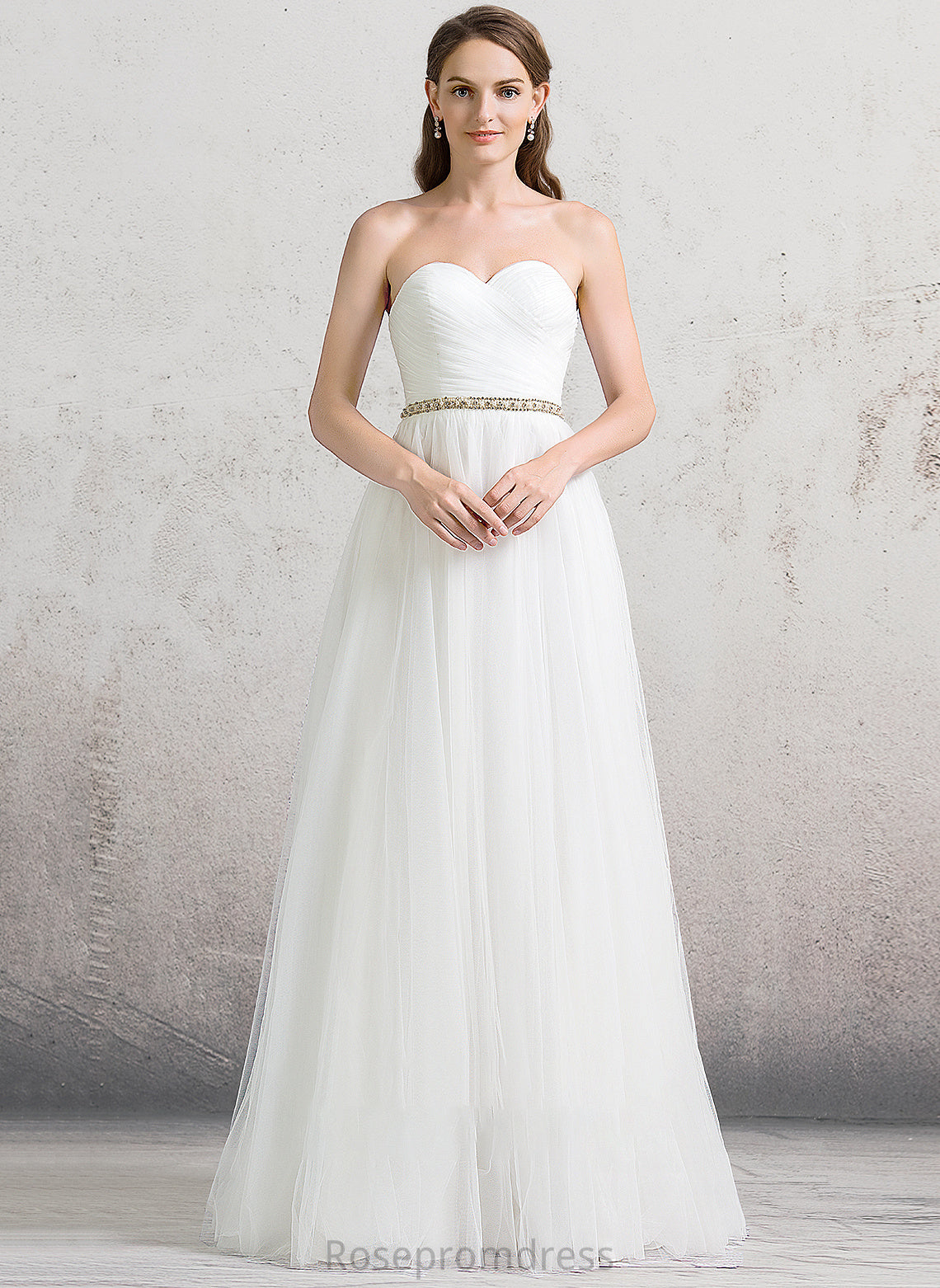 Dress Floor-Length Wedding With Wedding Dresses Sweetheart Tulle Yoselin A-Line Ruffle Beading