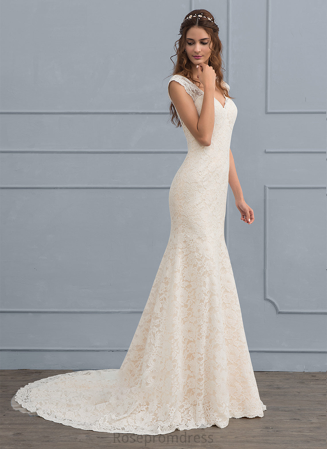 Kate Court V-neck Trumpet/Mermaid Lace Train Wedding Dresses Dress Wedding