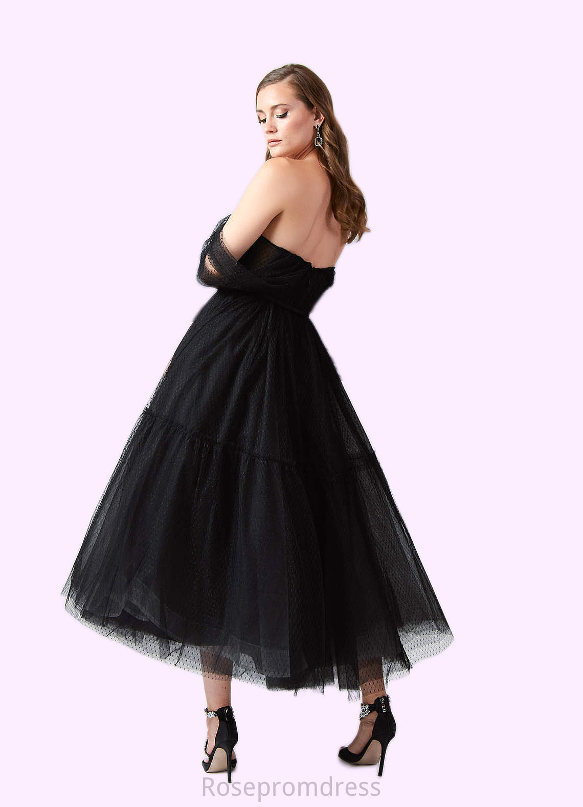 Sara A-Line Off the Shoulder Tulle Tea-Length Dress SRSP0020021