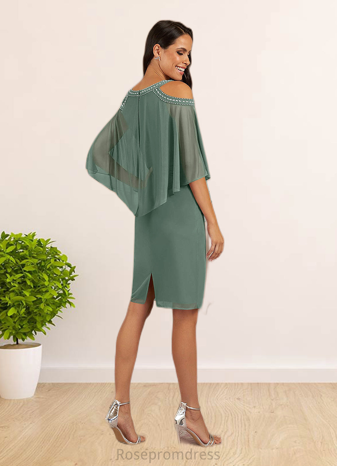 Esmeralda Sheath Sequins Mesh Knee-Length Dress SRSP0019871