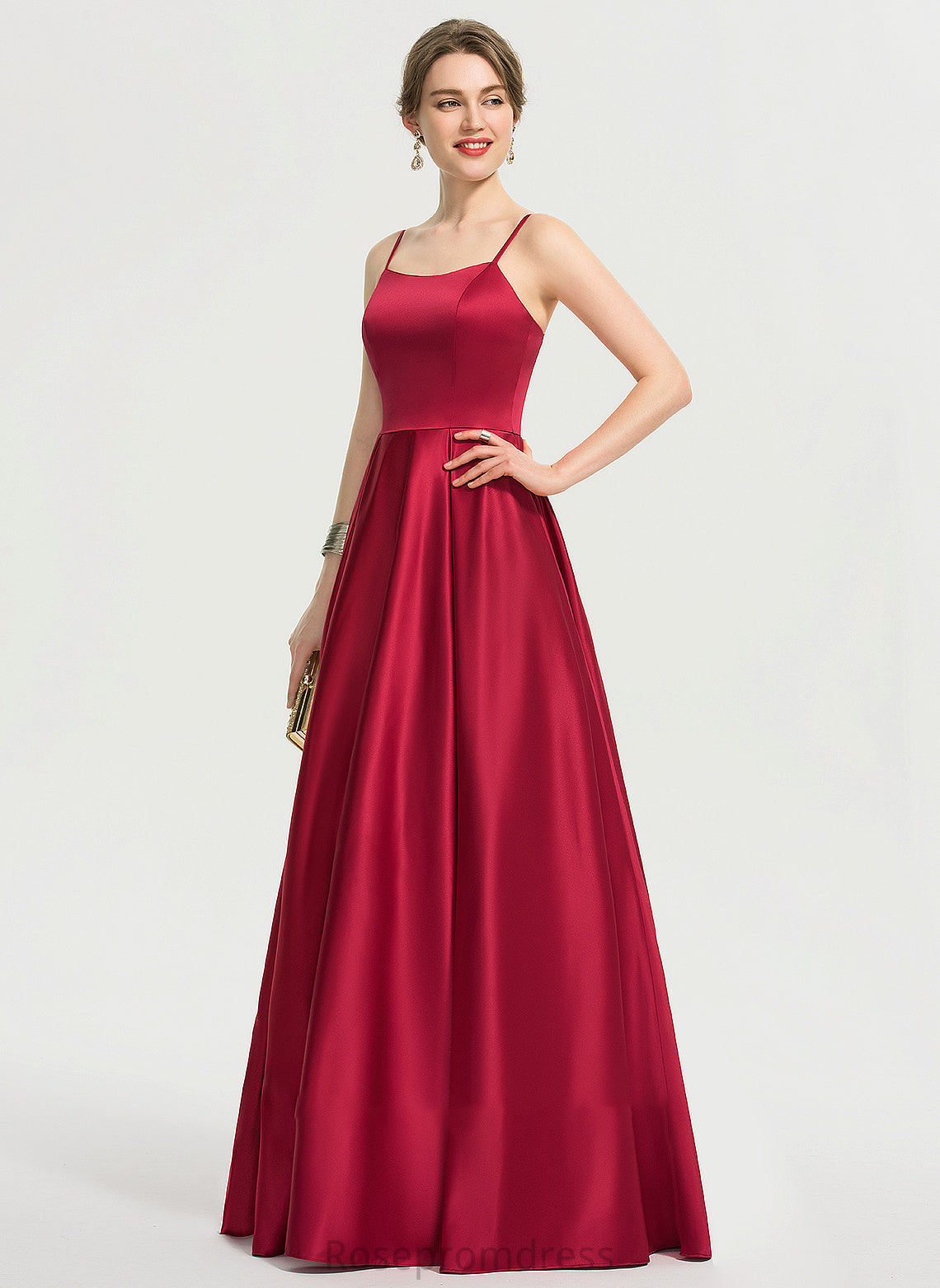 Satin SquareNeckline A-Line Neckline Silhouette Sleeve Length Floor-Length Fabric Fatima Straps Natural Waist Bridesmaid Dresses