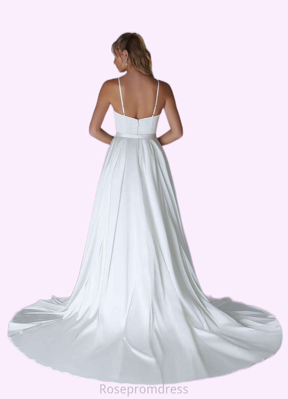 Zoe A-Line Pleated Stretch Satin Chapel Train Dress SRSP0020085