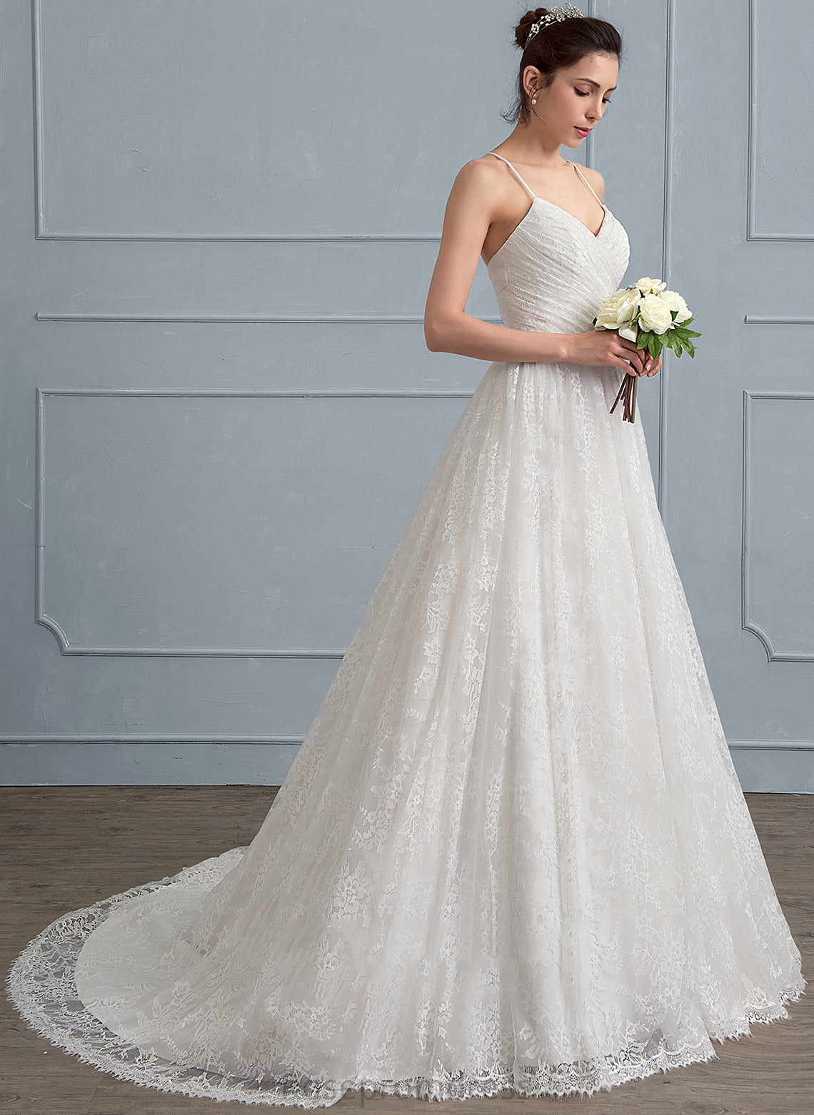 A-Line Irene Ruffle Sweetheart Wedding Dresses Dress Train With Wedding Sweep Lace