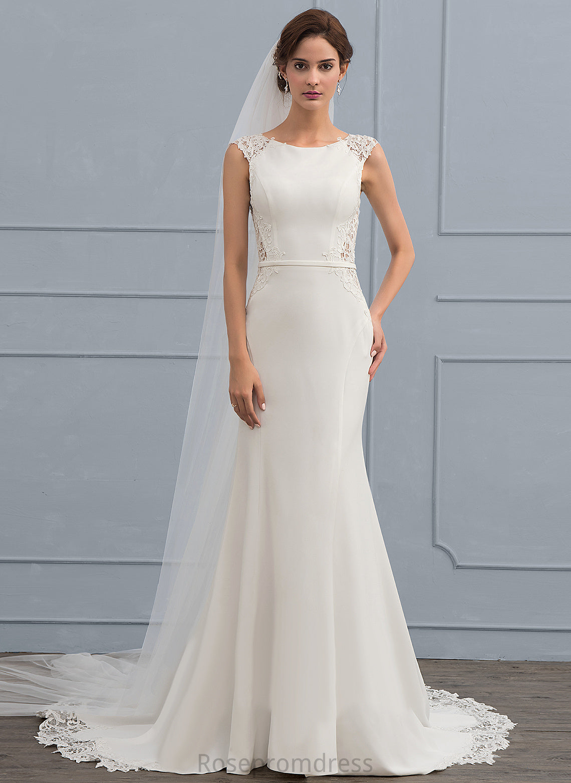 Beatrice Wedding Scoop Train Trumpet/Mermaid Dress Court Neck Wedding Dresses Lace