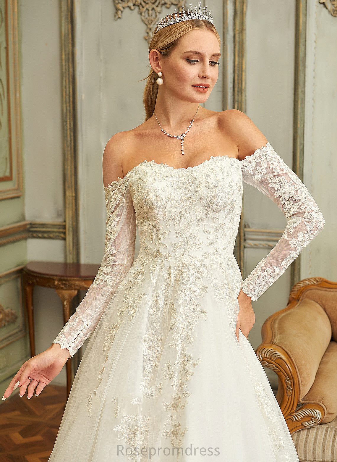 Lace Off-the-Shoulder Ball-Gown/Princess Tulle Isabel With Lace Wedding Sweep Wedding Dresses Dress Train