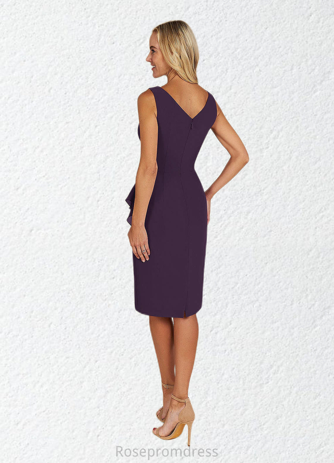 Alyvia Sheath Pleated Chiffon Knee-Length Dress SRSP0019848