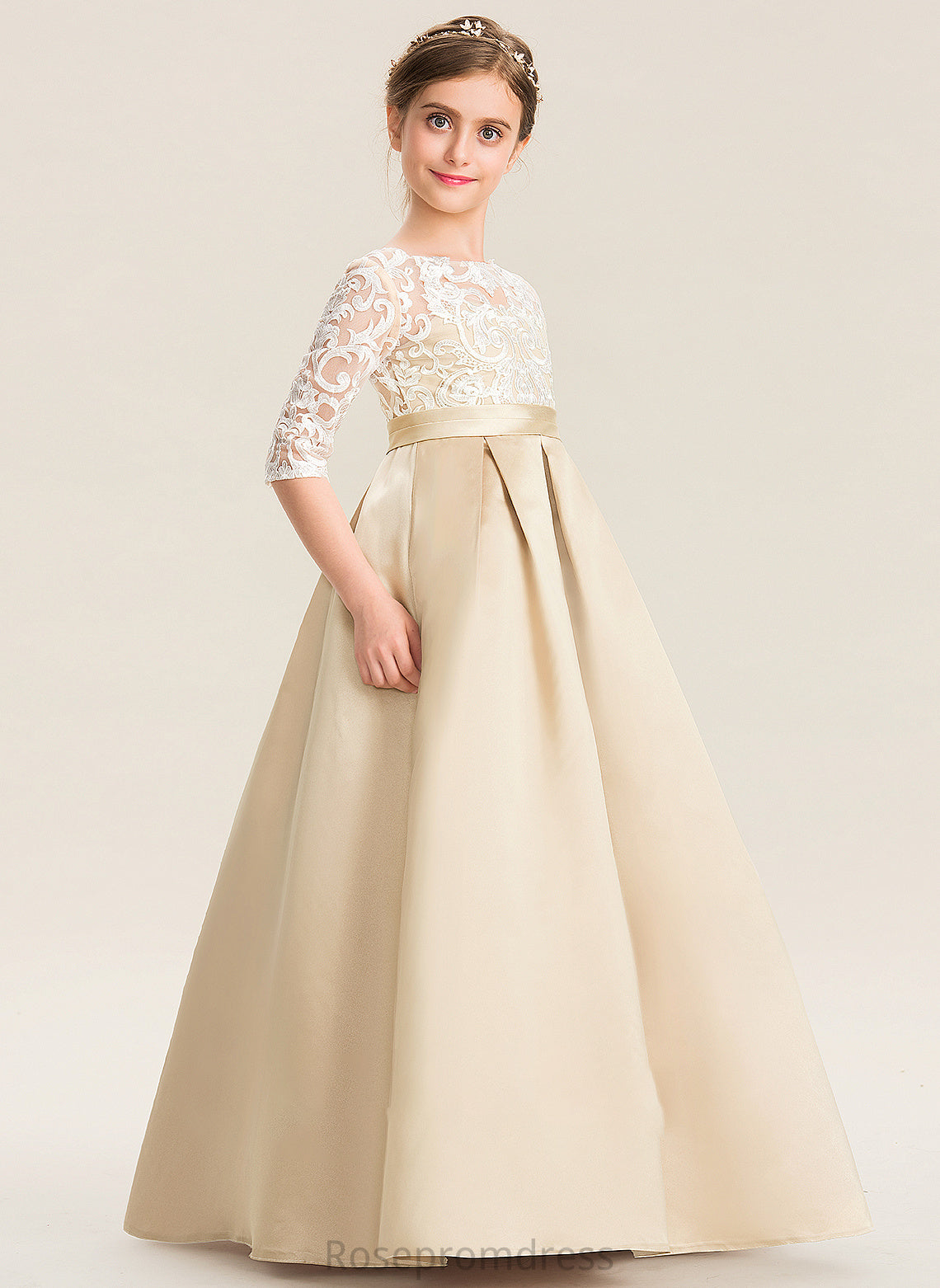 Araceli Lace Floor-Length Junior Bridesmaid Dresses Neck Ball-Gown/Princess Satin Scoop