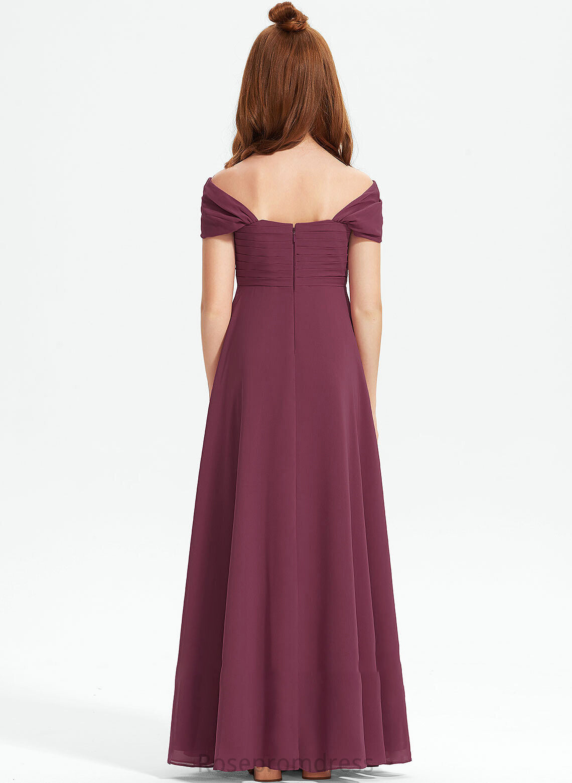 Ruffle Chiffon Floor-Length Juliet Junior Bridesmaid Dresses Off-the-Shoulder With A-Line